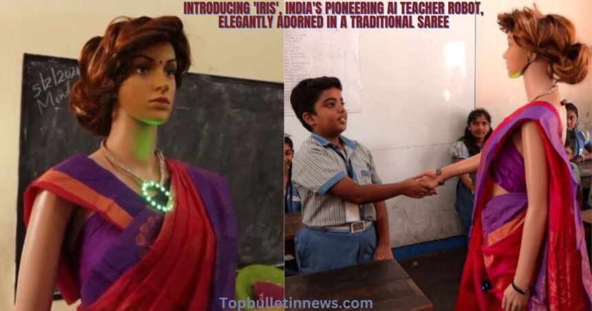 Introducing 'Iris', India's pioneering AI teacher robot, elegantly adorned in a traditional saree